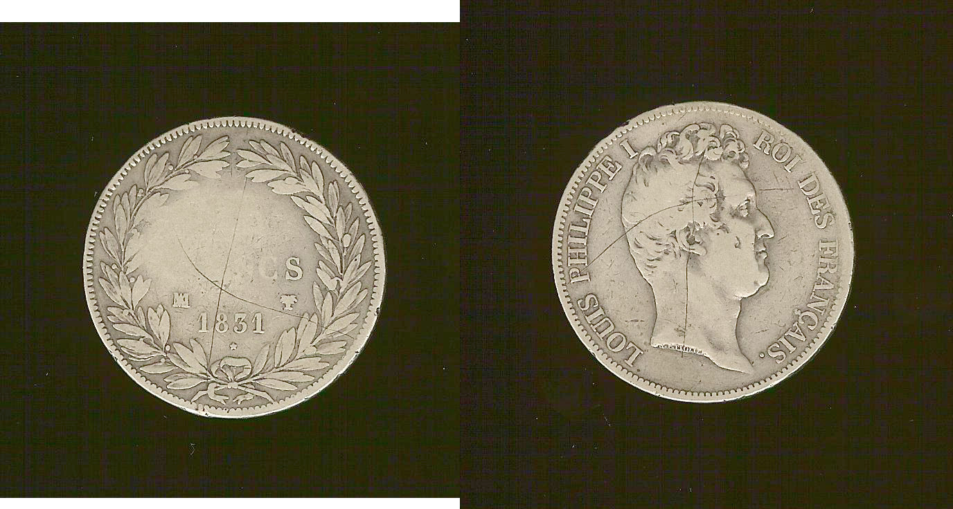 5 francs Louis Philippe I 1831MA tranche erreur TB